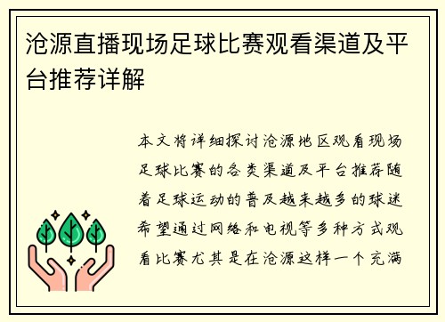 沧源直播现场足球比赛观看渠道及平台推荐详解